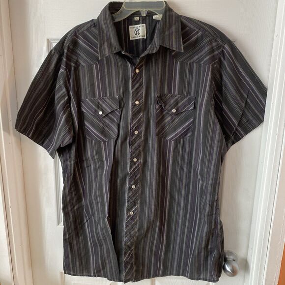 Corral West Ranch Wear Shirt Men’s Size XL Pearl Snap Striped Short Sleeve - Picture 1 of 11
